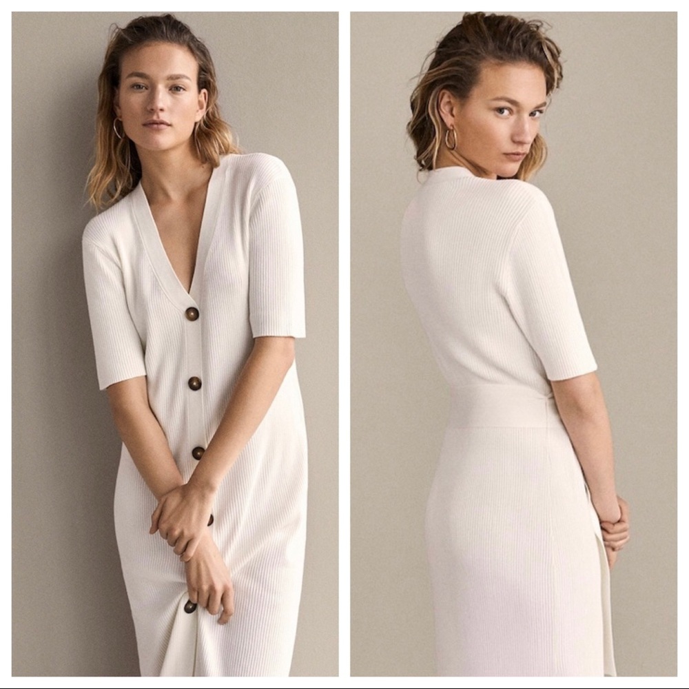 COPY - Massimo Dutti Ivory Ribbed Dress. Size XS.